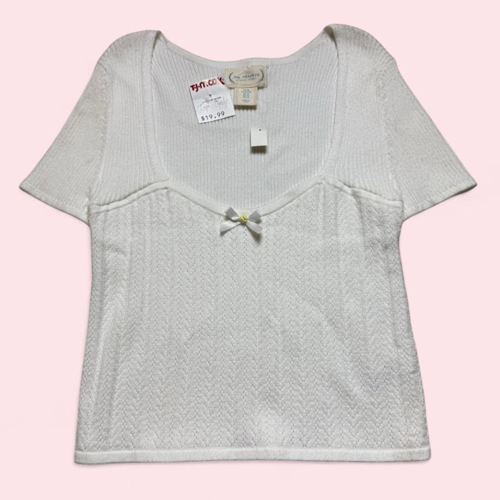 The Prairie White Babydoll Top with Bow Detail Juniors Womens Size XL NWT